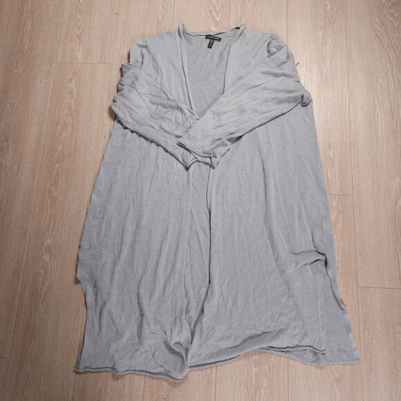 Eileen Fisher Cardigan Womens XL Gray Open Front Organic Linen Cotton Blend - Picture 1 of 9